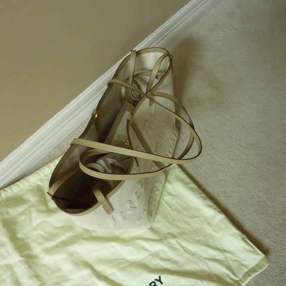 BURBERRY Mini Horseferry Linen Cotton Canvas Beach Tote - NEW - Picture 8 of 16